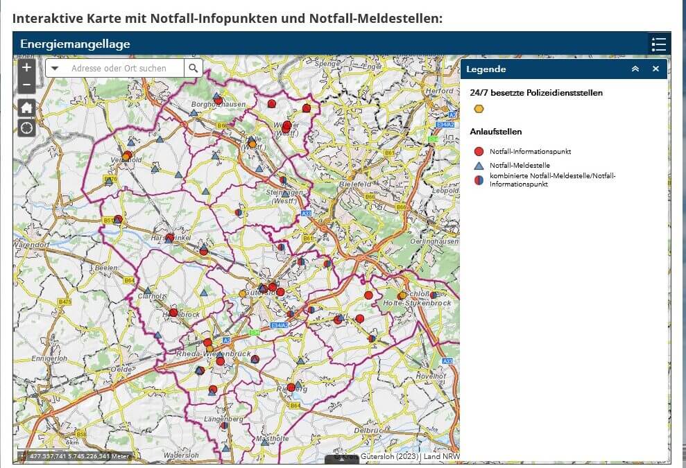 Interaktive Kreiskarte mit Notfallinfopunkten